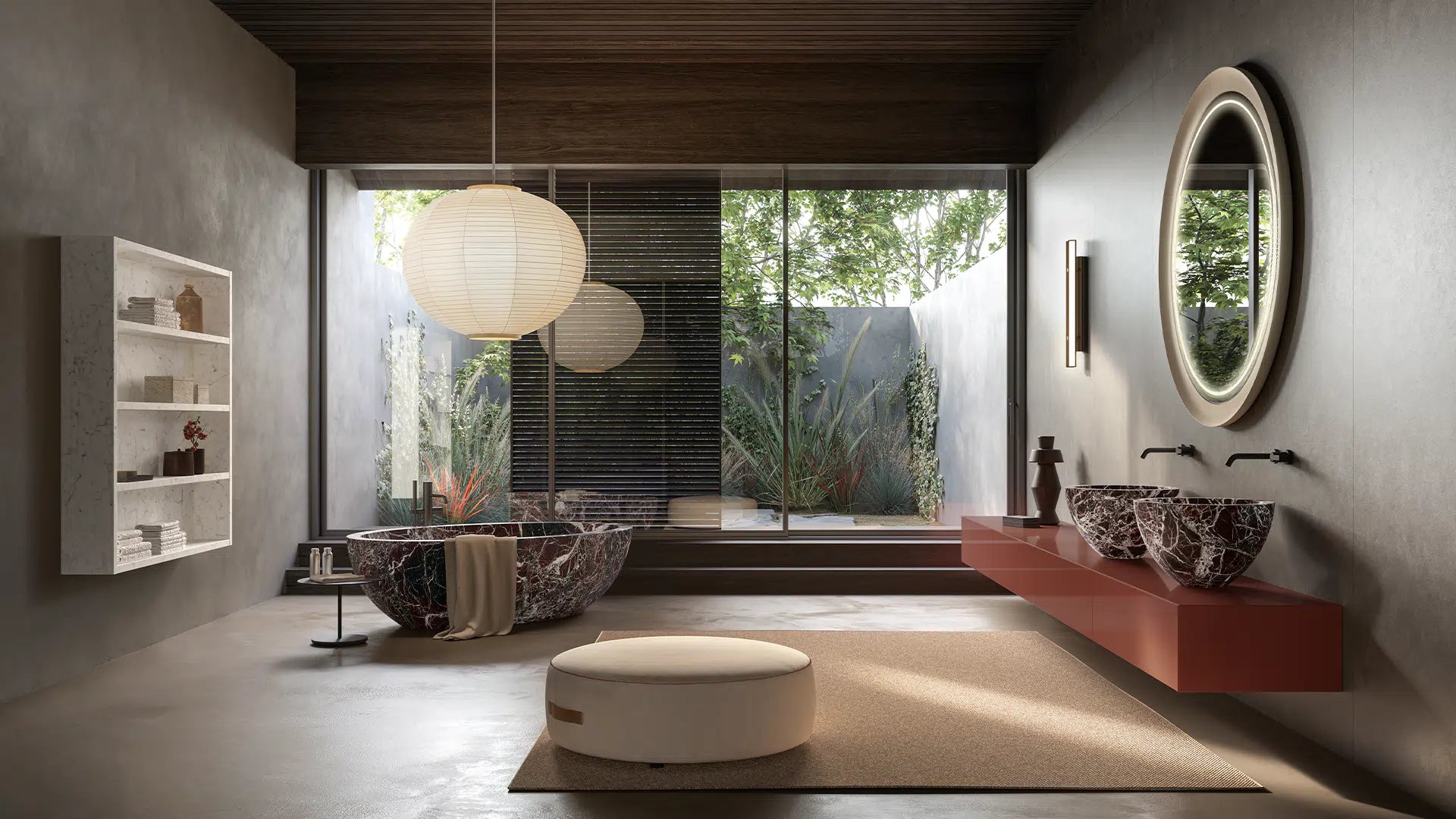 Trending bathroom design with a freestanding bathtub.