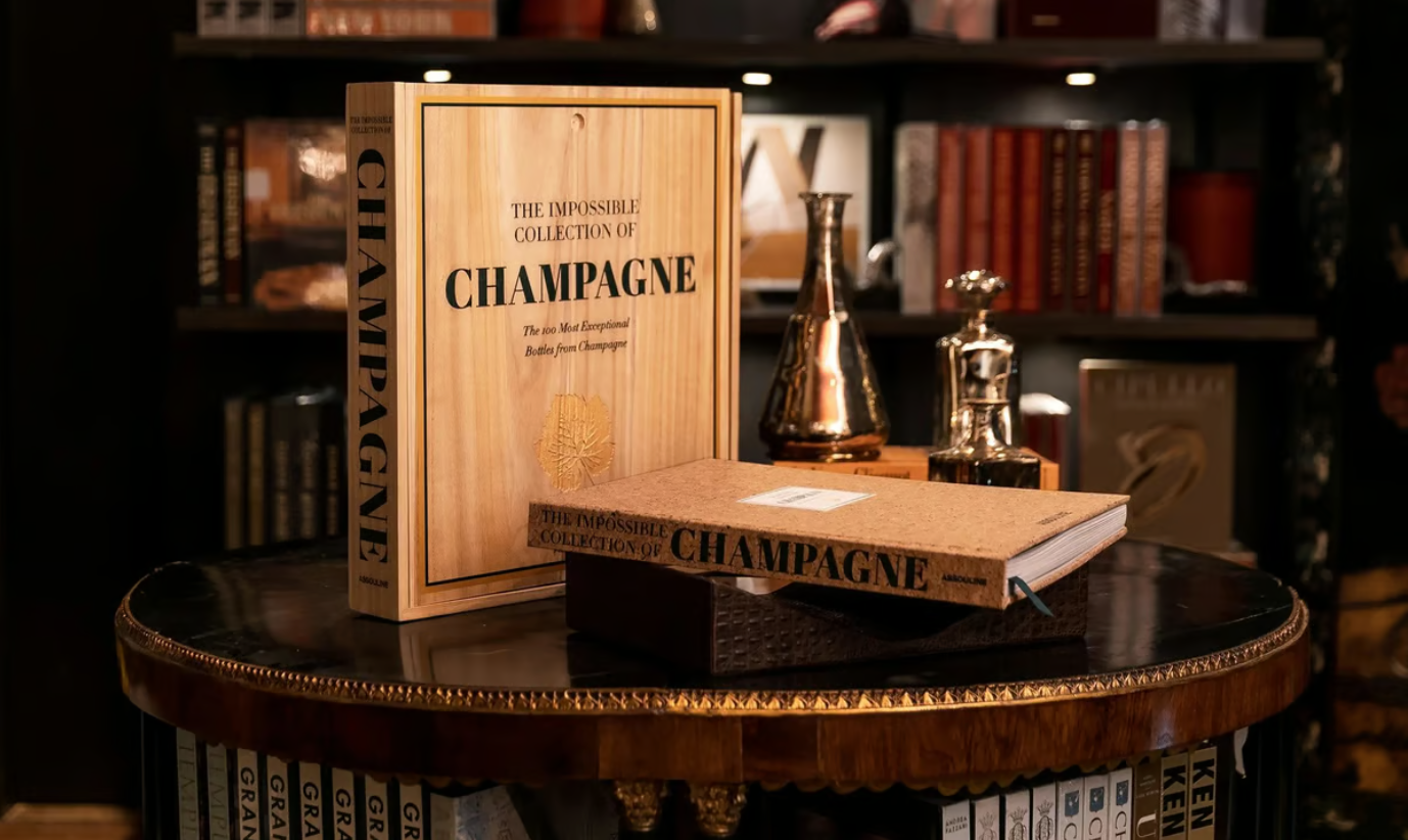 Ultimate Impossible Collection of Champagne Coffee Table Book styled in a Bar