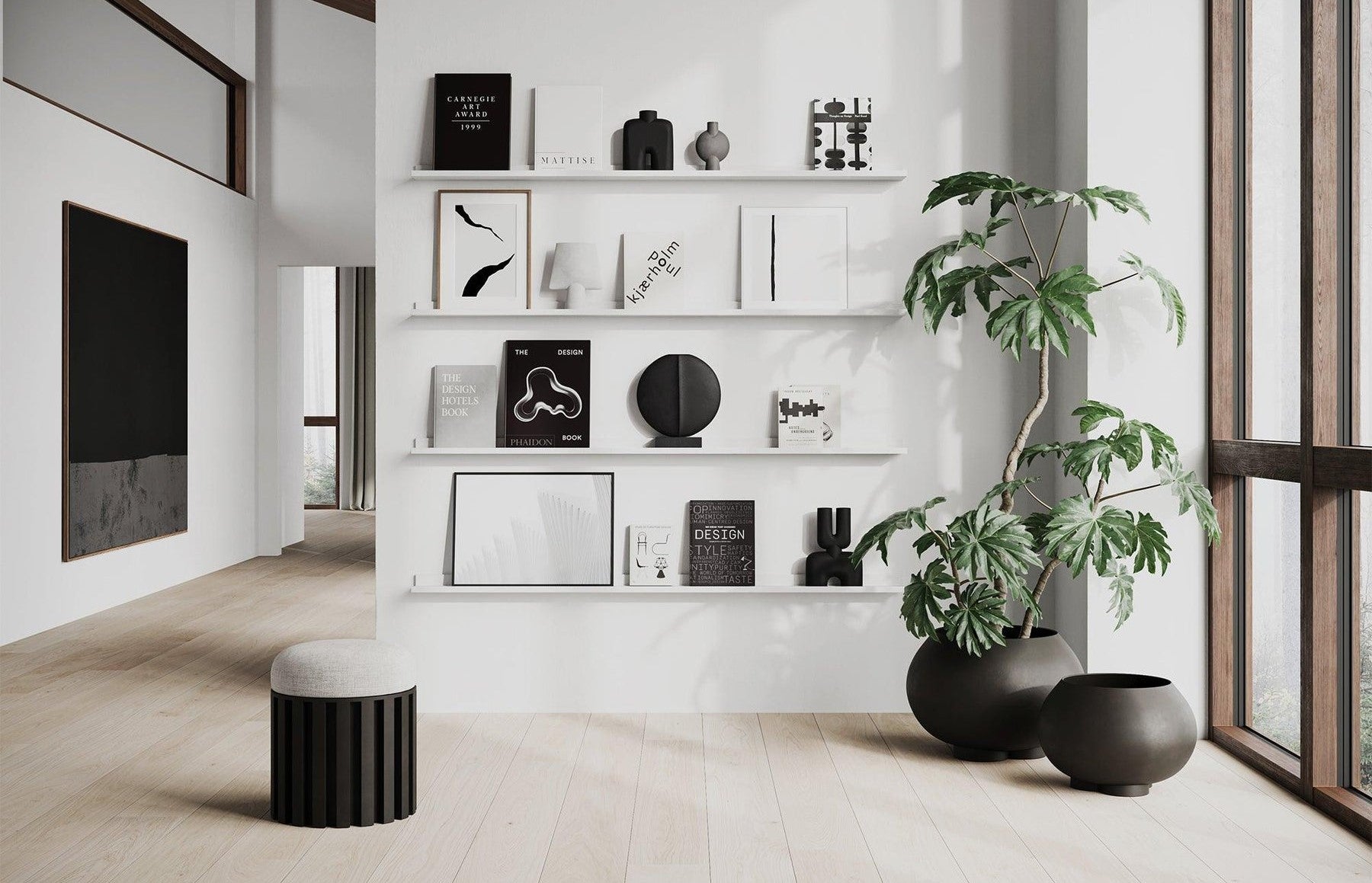 Book Shelf styled with minimum silhouette nordic decor styled by Spacio Interior Styling Team