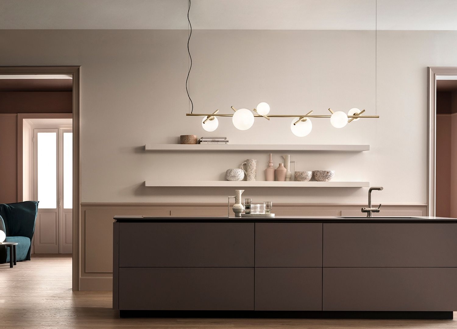 Posy Luxury Suspension Chandelier from Masiero, Italy in a Kitchen interior available at Spacio India for luxury home decor collection of Decorative Lighting
