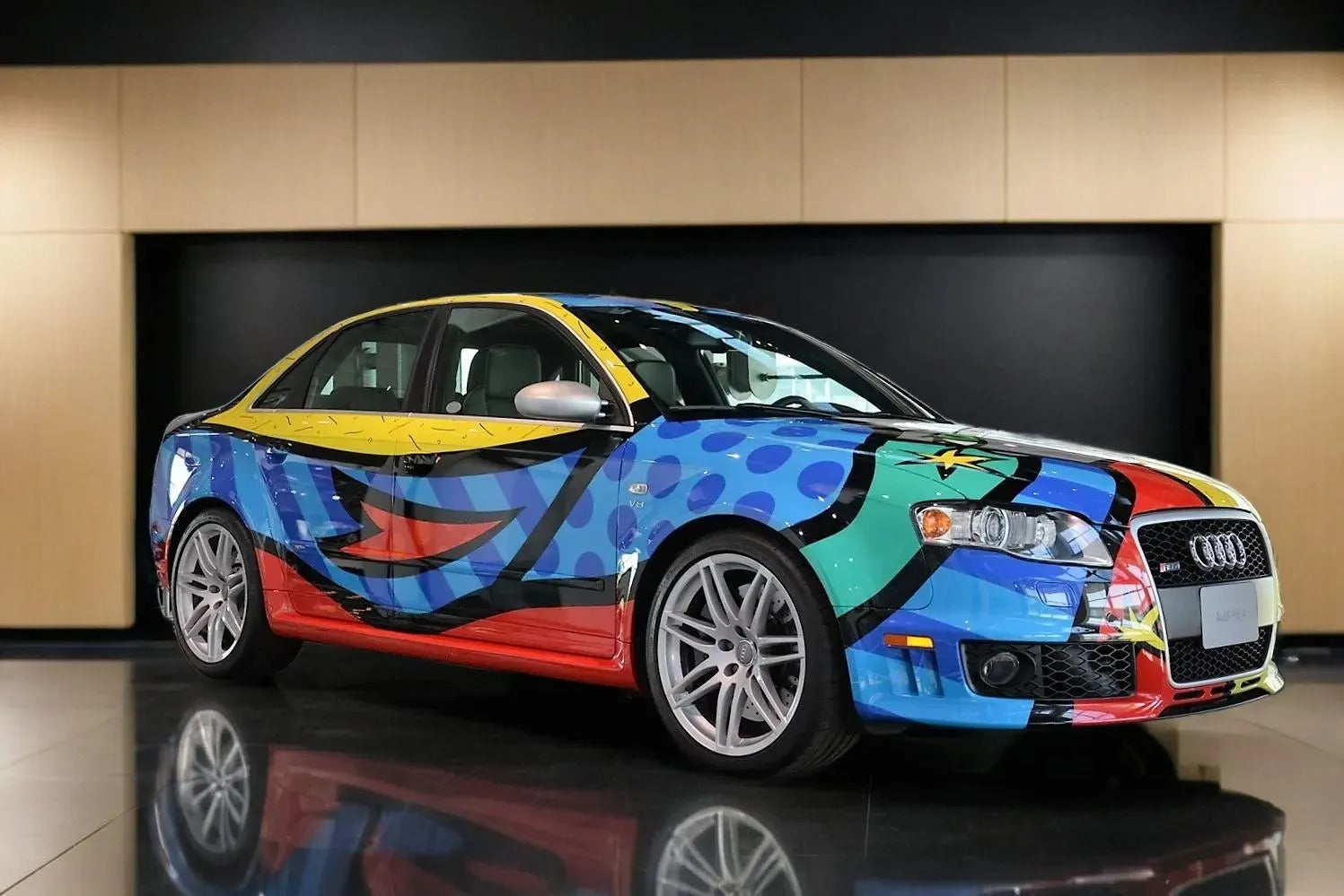 An Audi RS 4 Car with Romero Britto Art from the Audi Club North America.