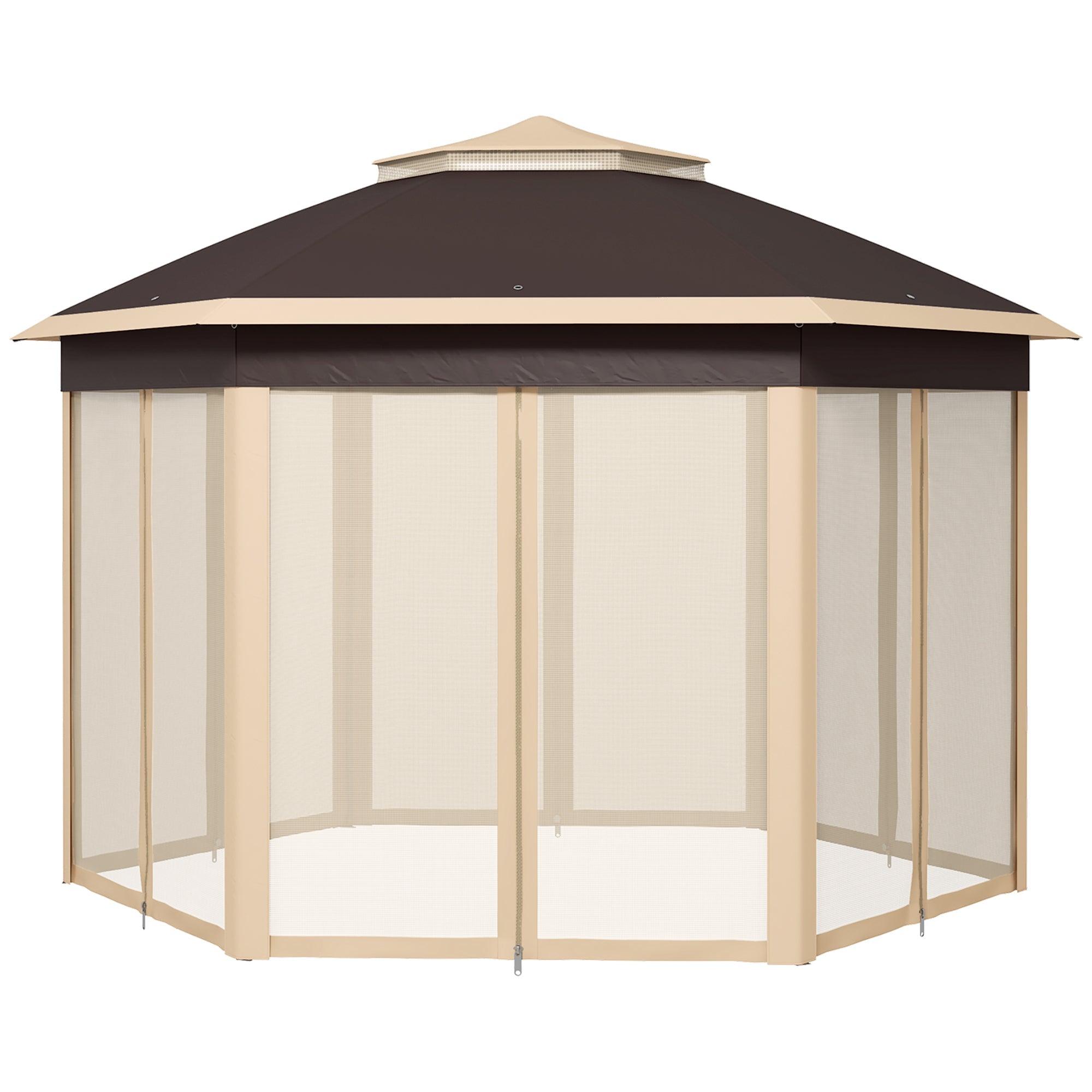 Outsunny 13' x 13' Pop Up Gazebo Hexagonal Canopy Shelter with 6 Zippered Mesh Netting for Patio Backyard Garden Wedding Party