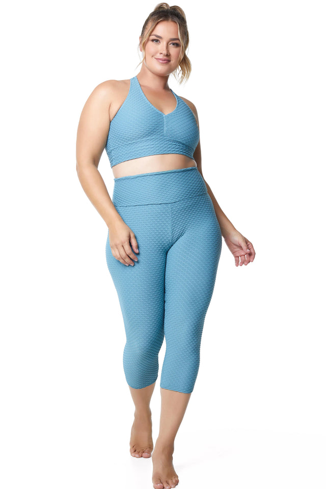 Croco Skin Cropped Leggings Aqua (FINAL SALE)