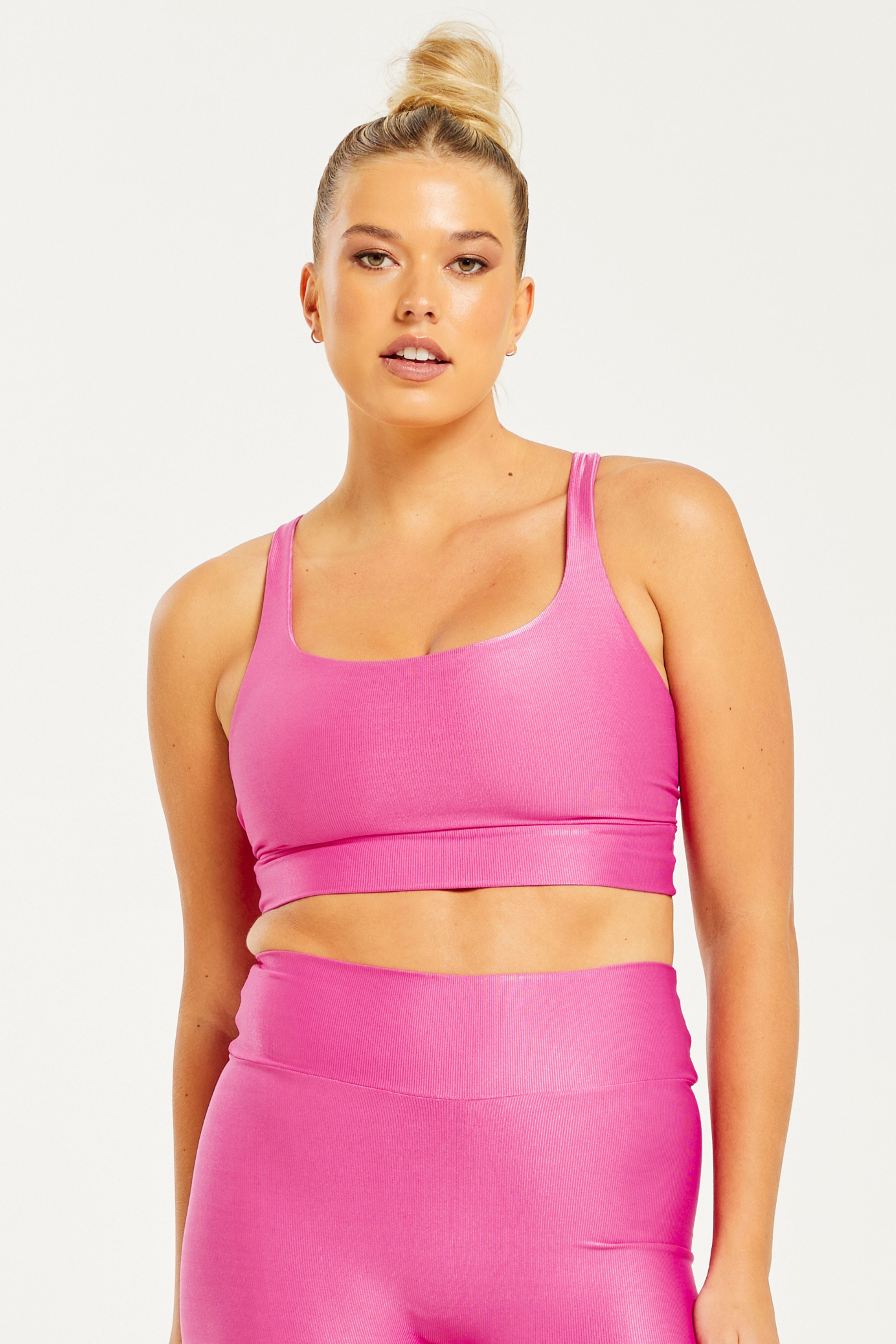 Vibes Thicc Lace Bralette With Criss-Cross Neckline & Booty Short M/L Hot  Pink