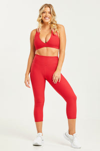 Croco Skin Cropped Leggings Cherry