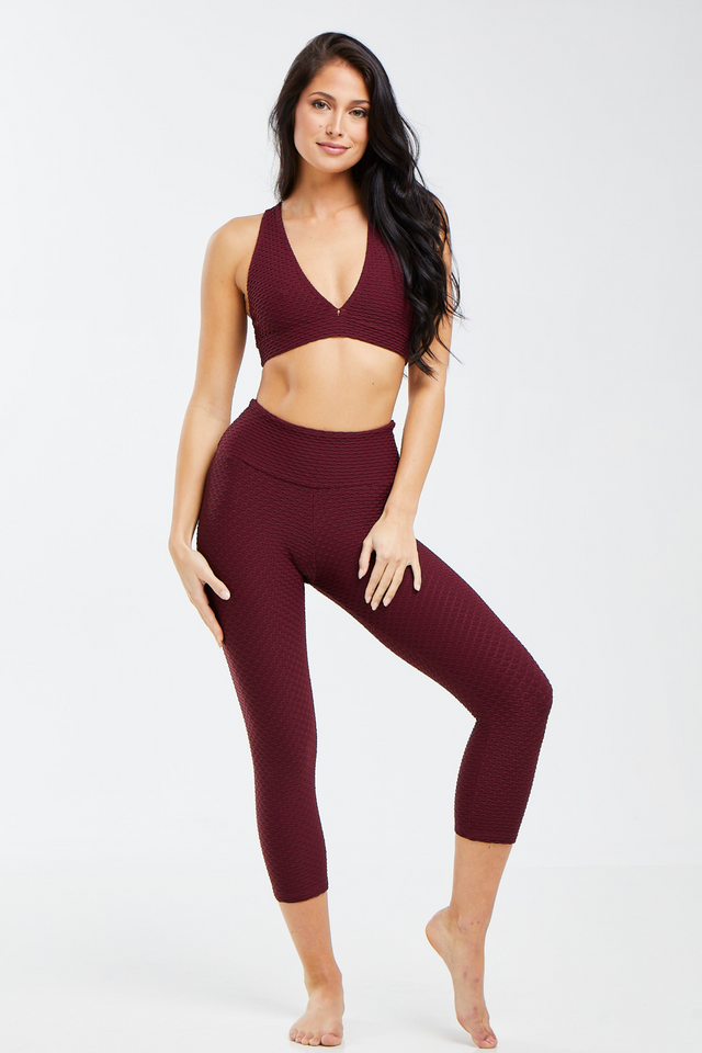 Croco Skin Cropped Leggings Merlot