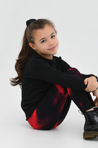 Tie Dye Kids Leggings Black & Red