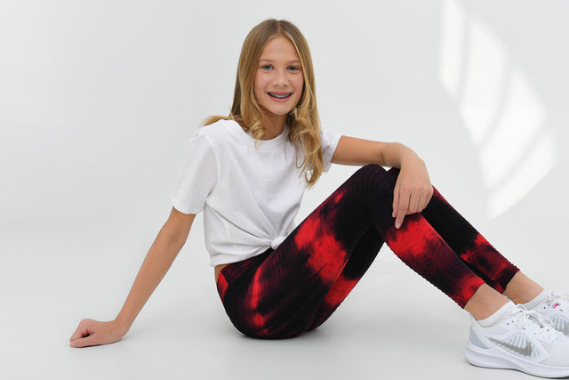 Tween Girl Women'S Sports Leggings - Black Tie Dye Effects With