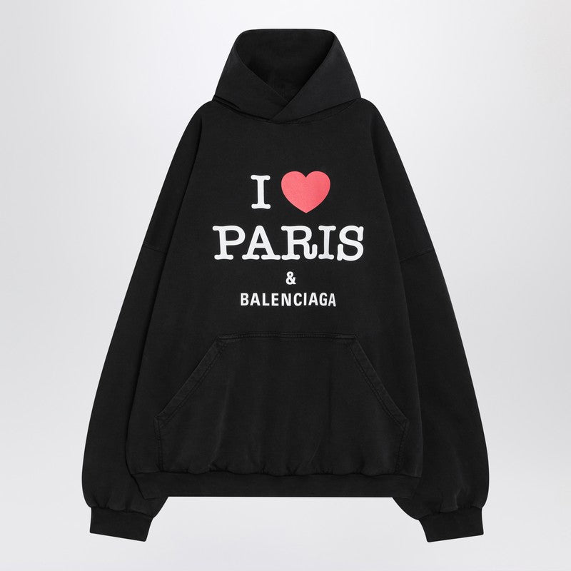 Balenciaga Large Fit Graphic Hoodie In Black