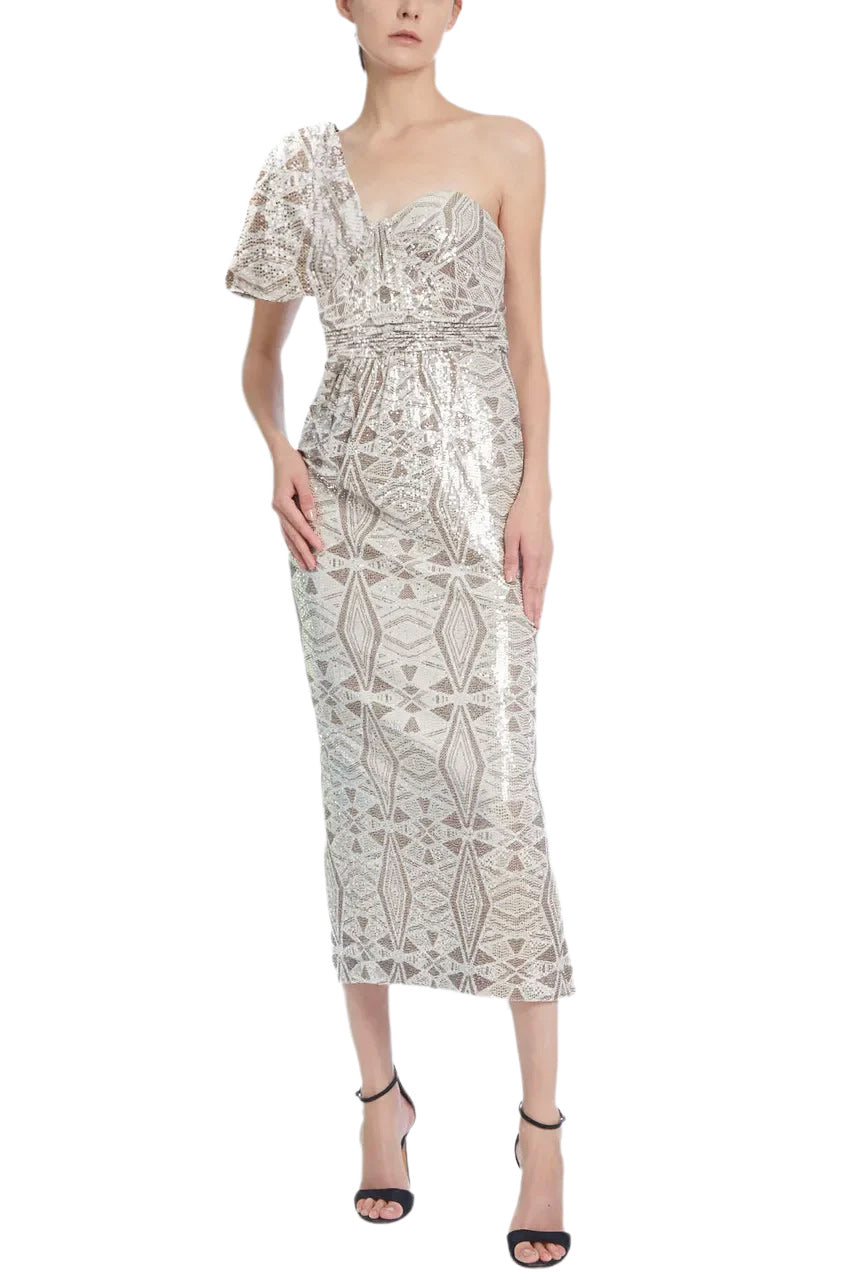 GEOMETRIC ONE SHOULDER COCKTAIL DRESS