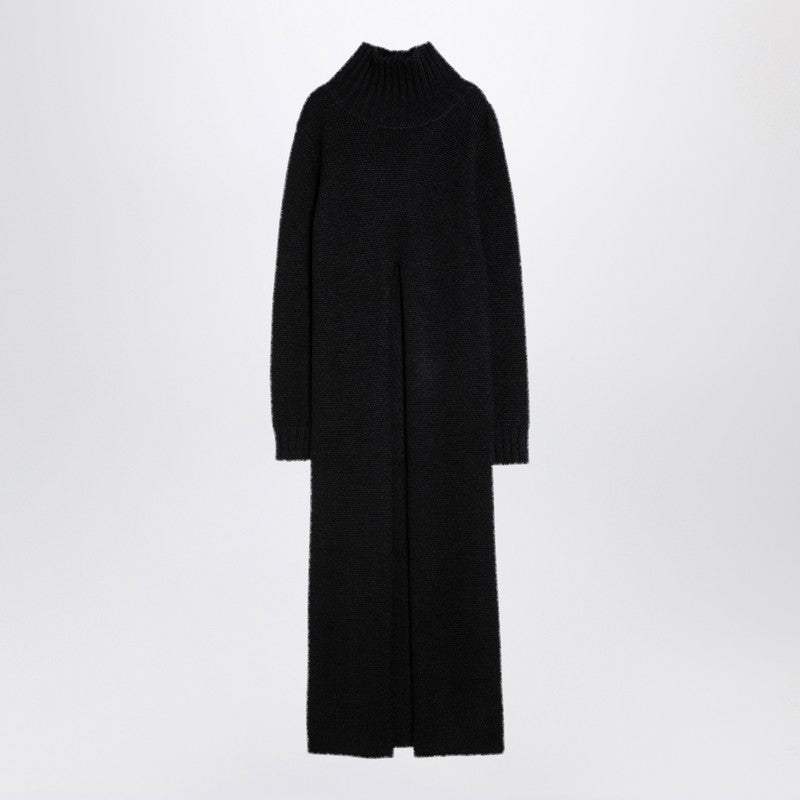 Long Black Alpaca Turtleneck Dress