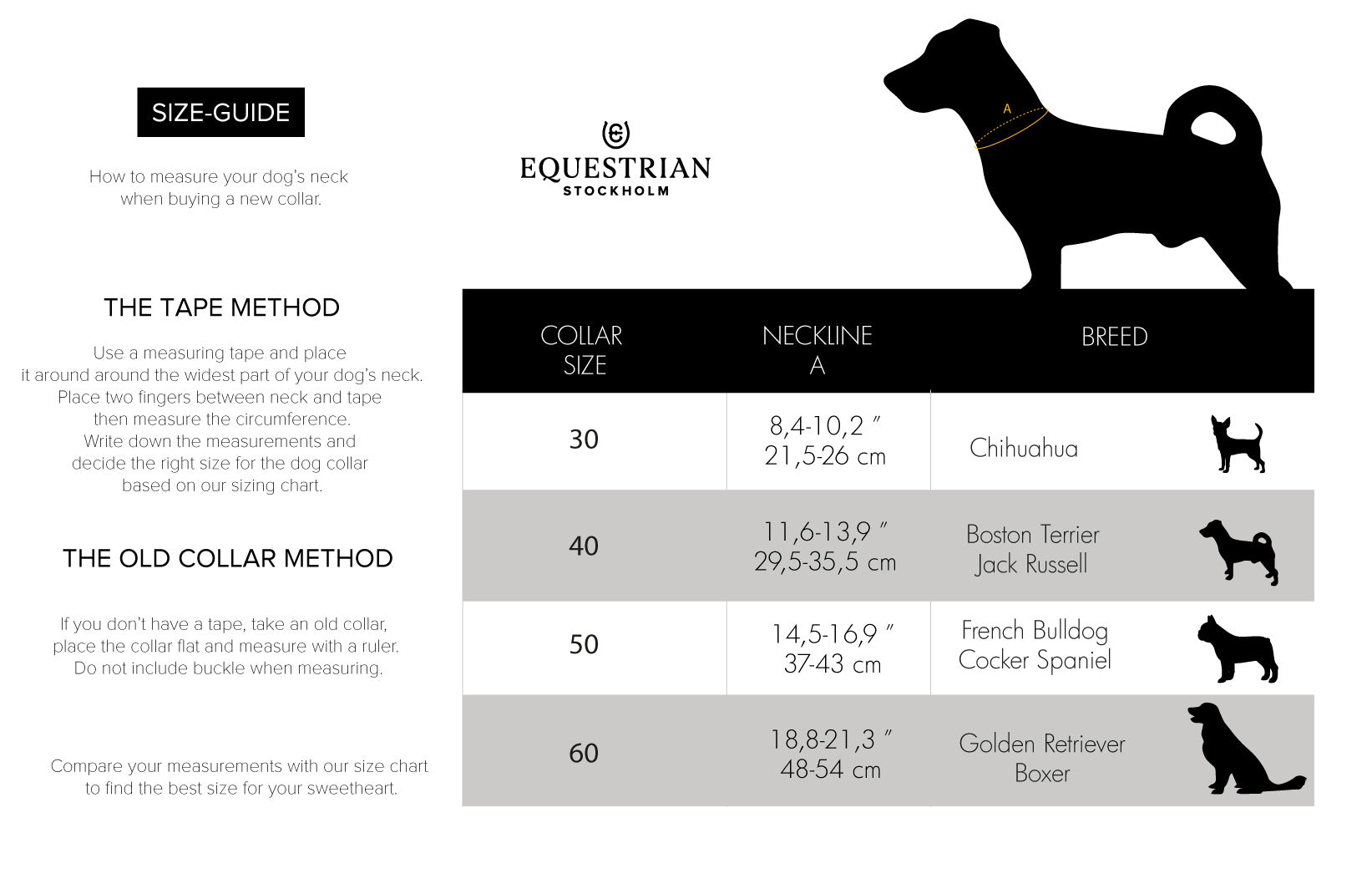 equestrian stockholm dog collar size guide