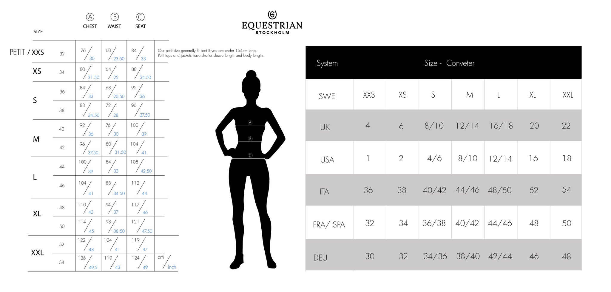Equestrian Stockholm Size Chart Ladies