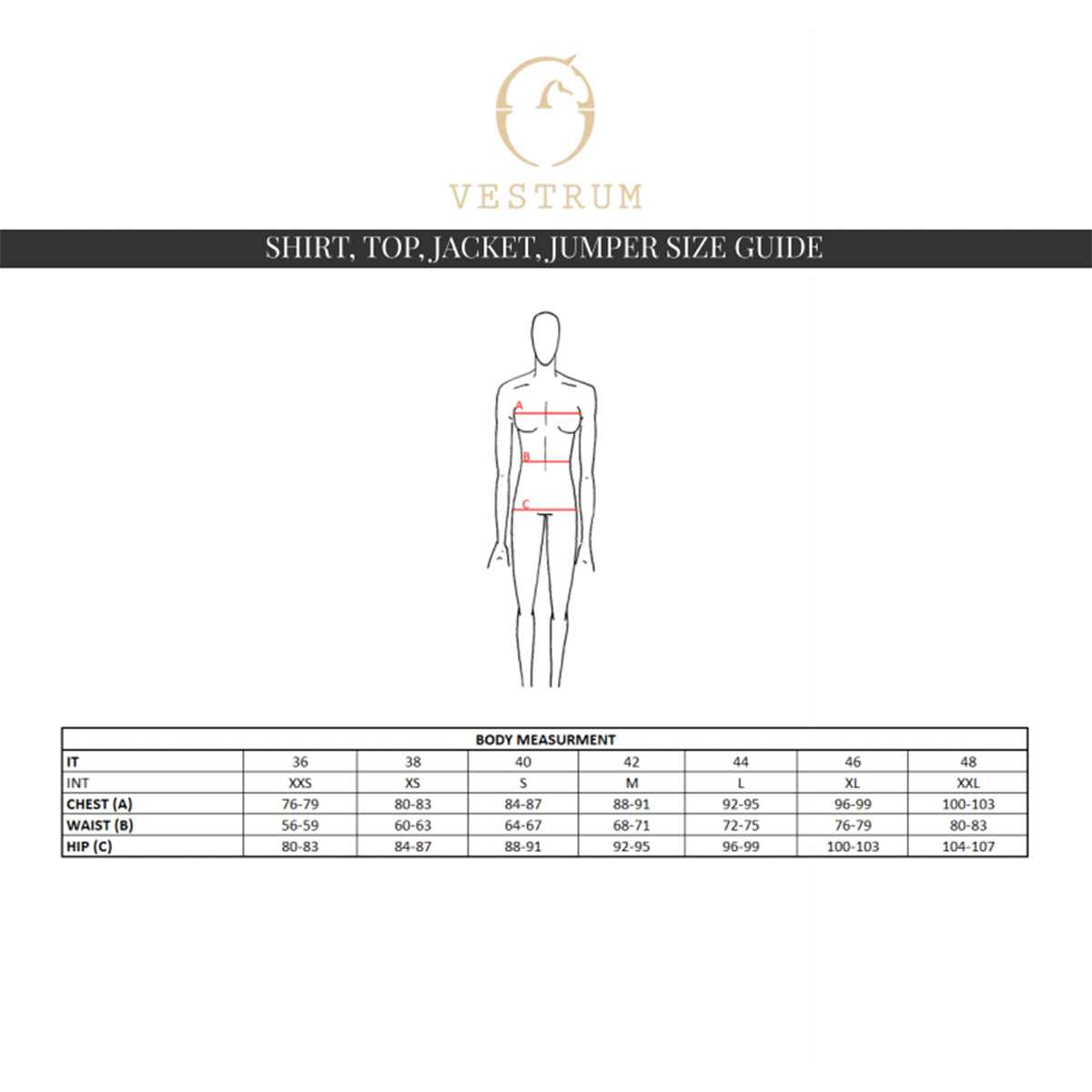 Vestrum Ladies Tops Size Guide