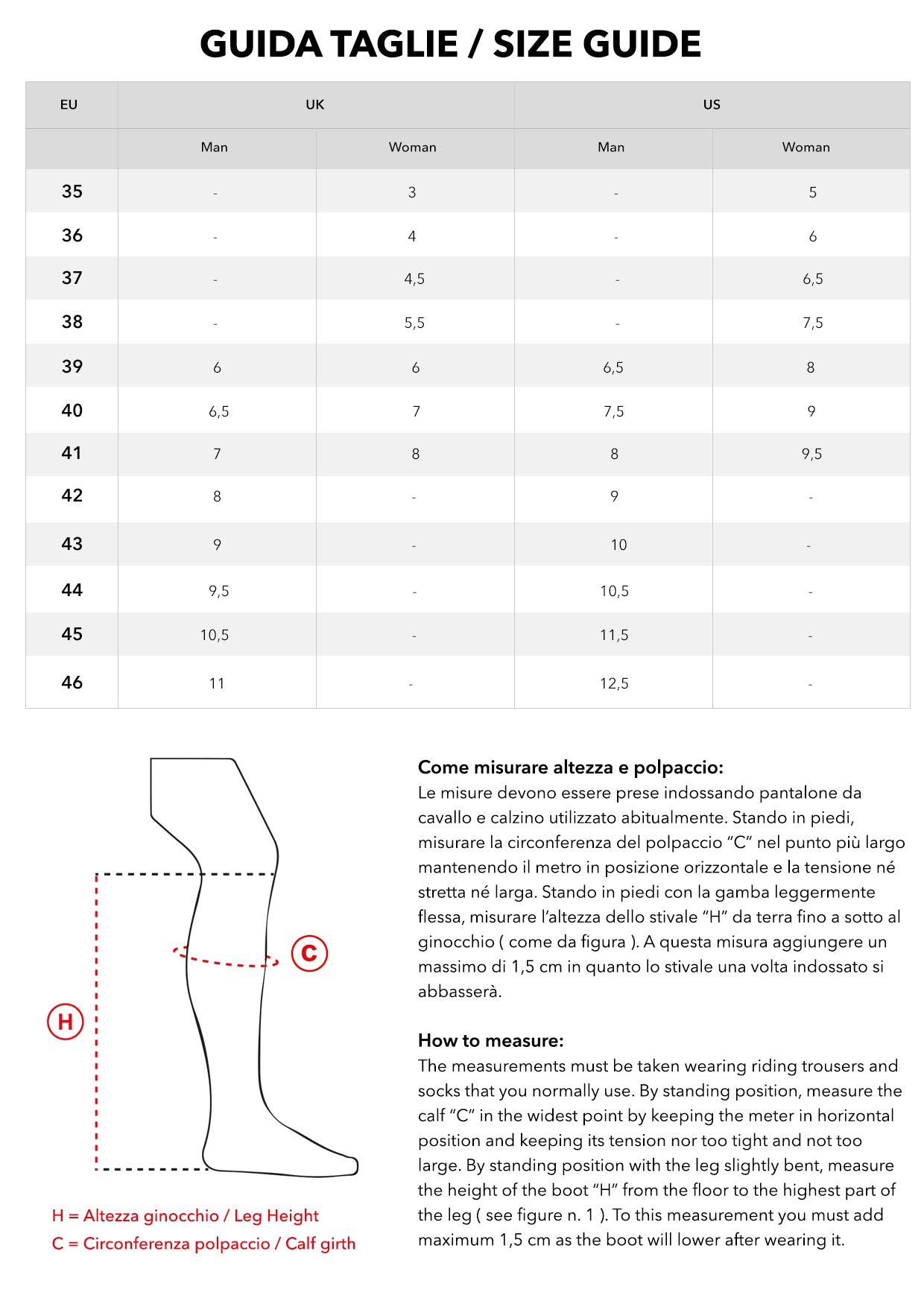 Secchiari Chaps Measuring Guide