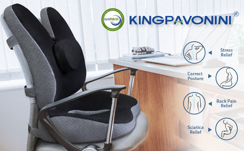 KingPavonini® Memory Foam Seat Cushion & Lumbar Support Pillow