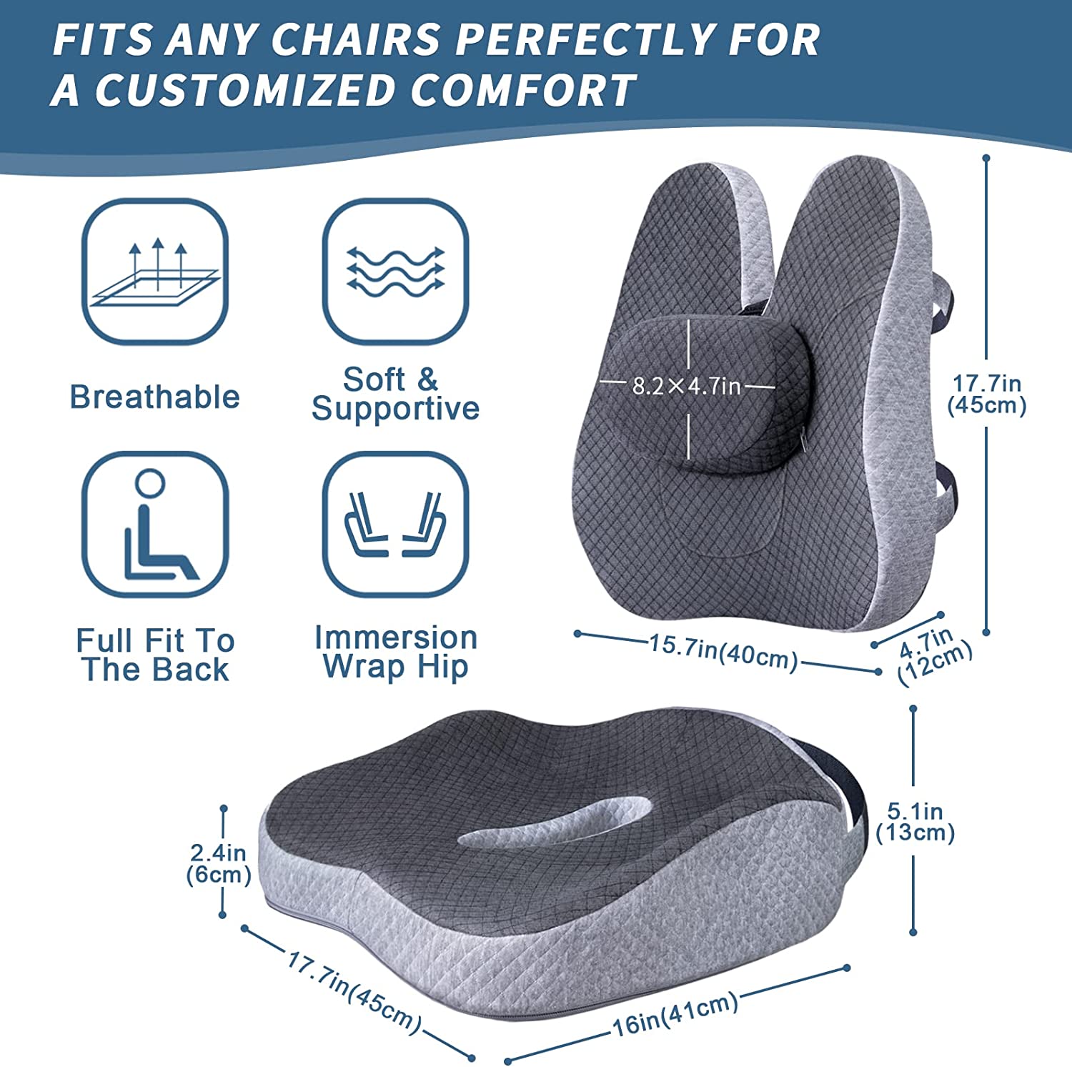 KingPavonini® Memory Foam Seat Cushion & Lumbar Support Pillow