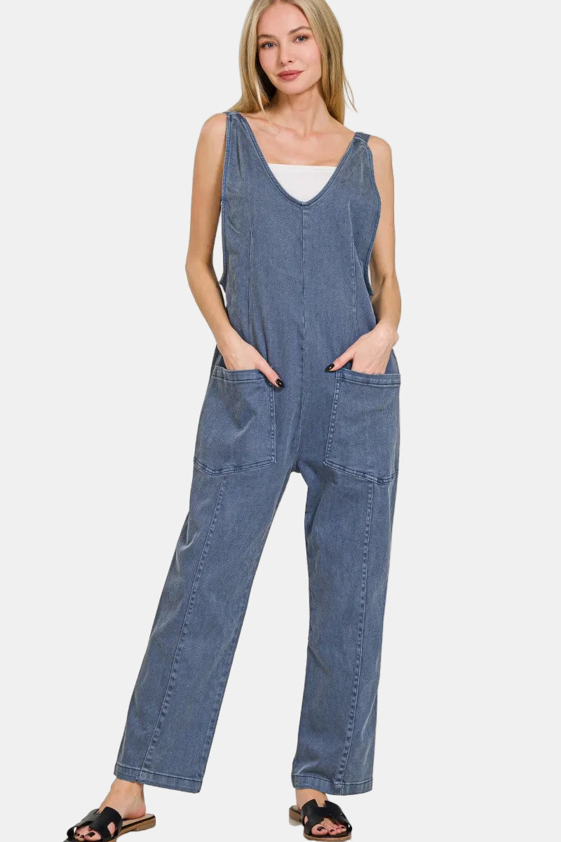 Casual Adjustable Strap Baggy Jumpsuit / BLACKBERRY