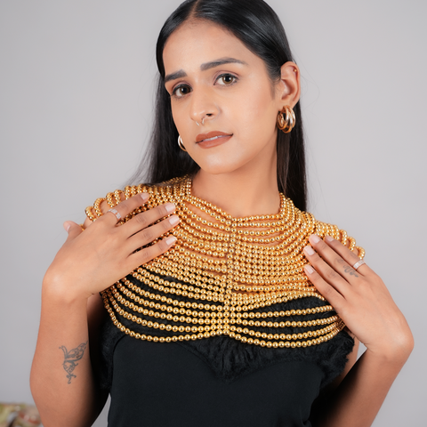 Golden Colored Beaded Neckpiece - 'DORY' Cape