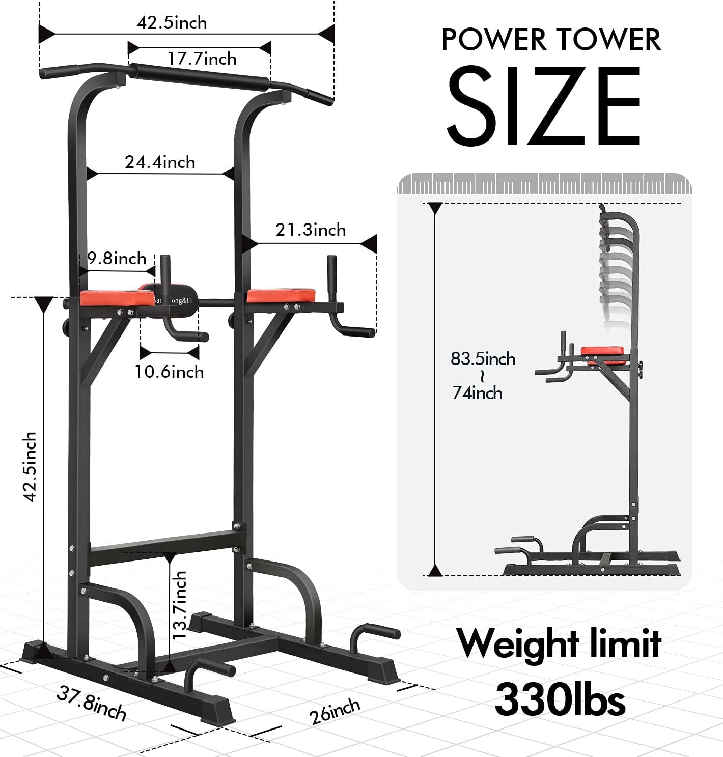 BangTong&Li Power Tower, Pull Up Bar Dip Station/Stand for Home Gym