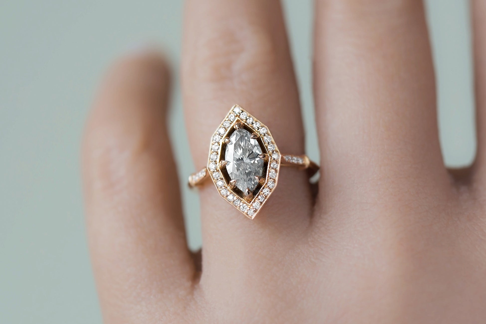 Grey Marquise Diamond Octagon Frame Ring