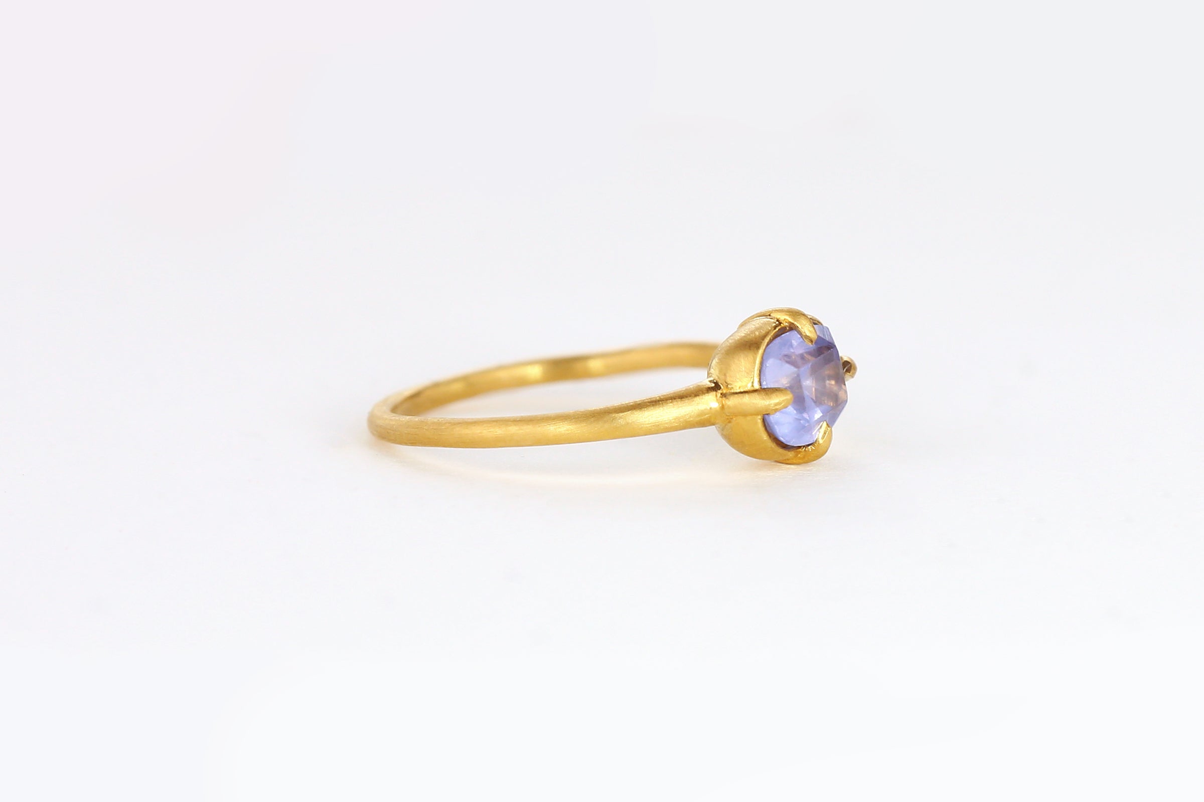 Raw Hewn 22 Karat Recycled Gold Violet Untreated Sapphire Ring