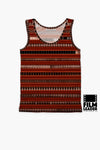 Tank Top with B&W 35mm Leader Stripes on Sienna Red