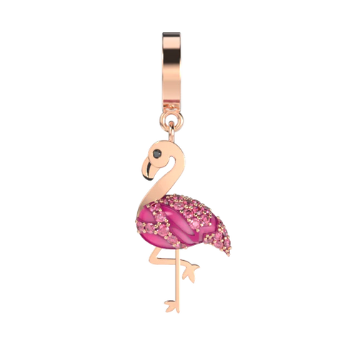 rose gold sterling silver flaming charm with pink color and crystals