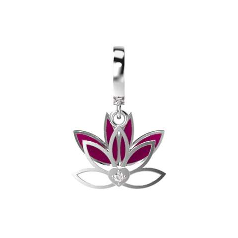 silver sterling silver lotus charm with crystal