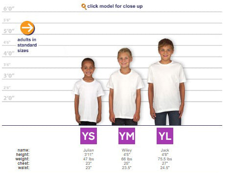 youth sizes tshirt lineup examples