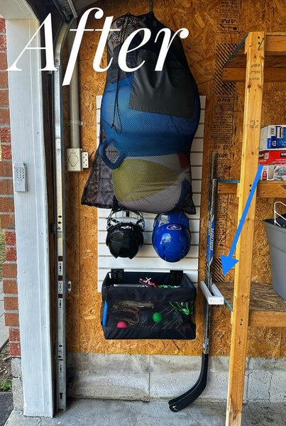 After image of organized sporting equipment using slotwall