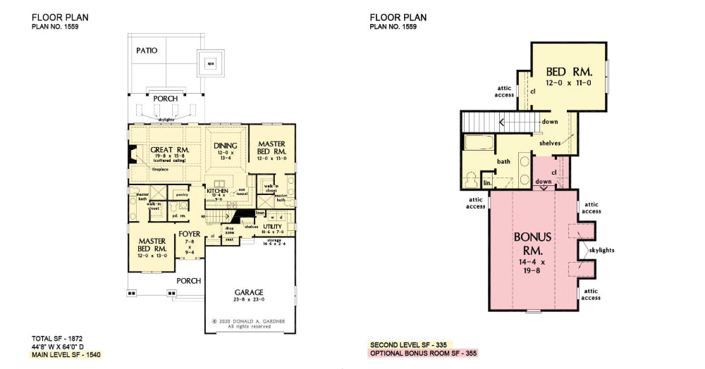 Two master suites floor plan of The Millicent house plan 1559.