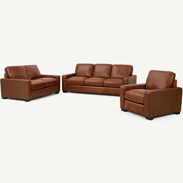 patroon Jaar Schatting Randall Chestnut Brown Oil Wax Leather 3 Pieces Living Room Sofa Set