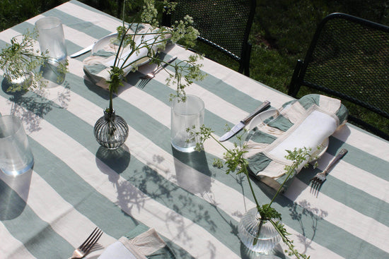 Load image into Gallery viewer, Sea Green Wide Stripe Tablecloth
