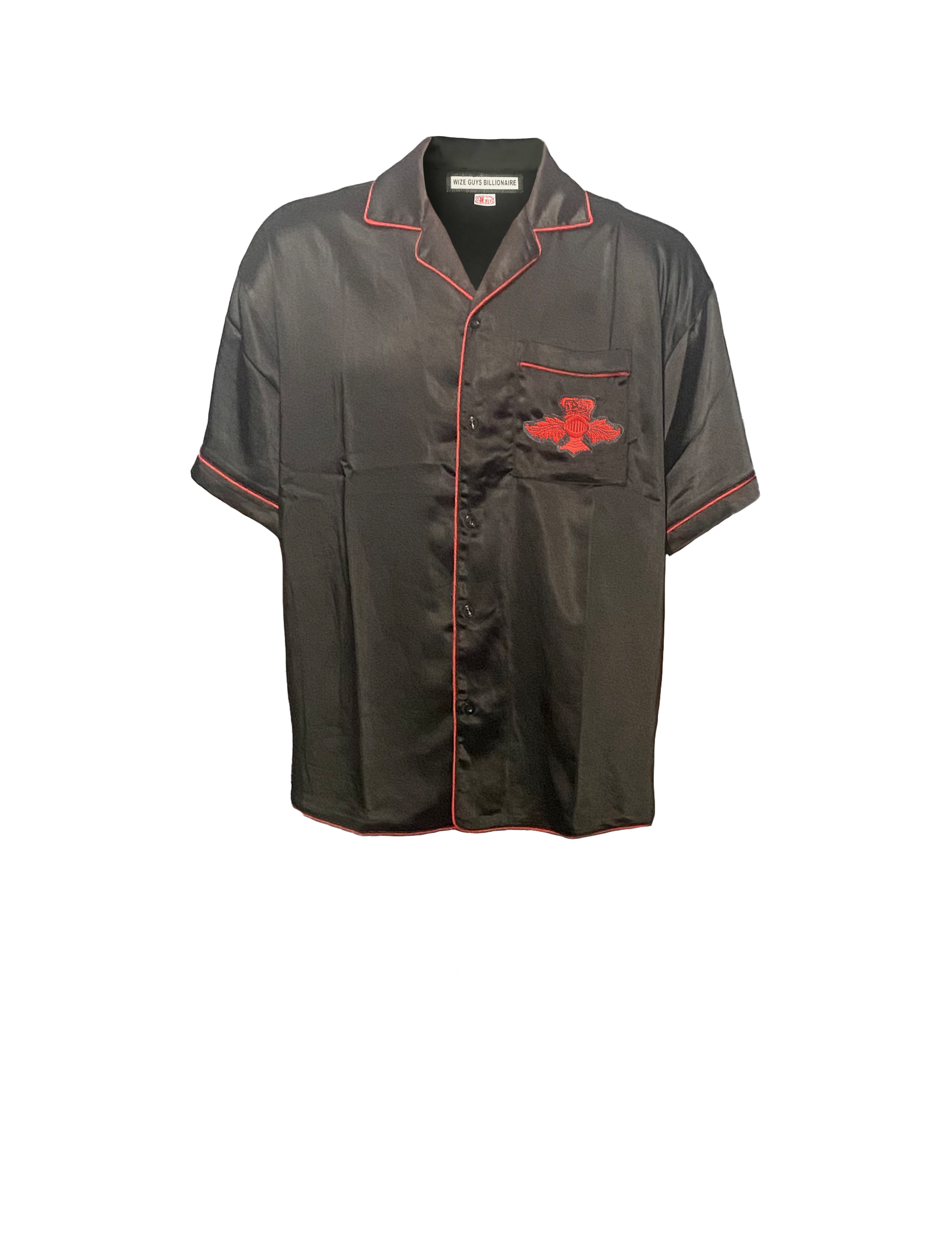 Black and red button up short sleeve shirt