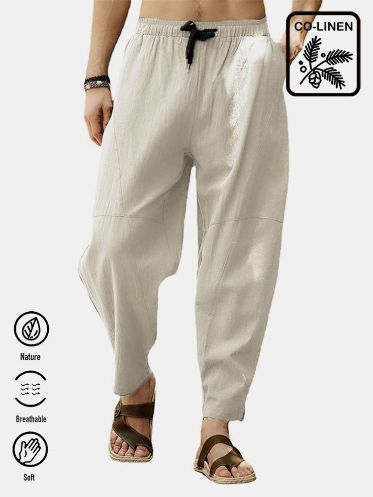Alohadaddy Linen Pants Casual Basic Lounge Pants Men's Loose Drawstring Beach Bloom Pants