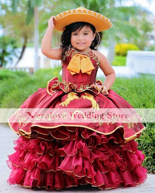 Vestido Charro Para Niña Embroidery Ball Gown Applique Rhinestones Cry – KS  Kids Fashion