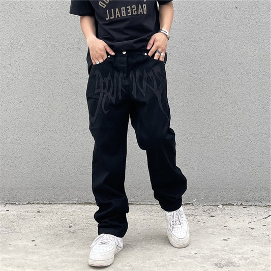 Baggy Cross Print Denim Pants – Vibe Streets