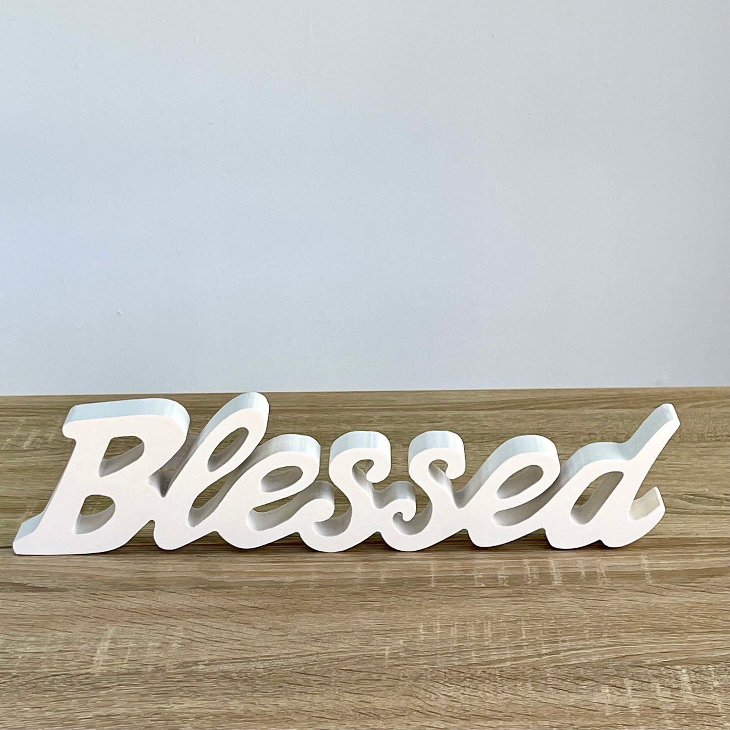Carved Wooden Decor Cursive Word Blessed