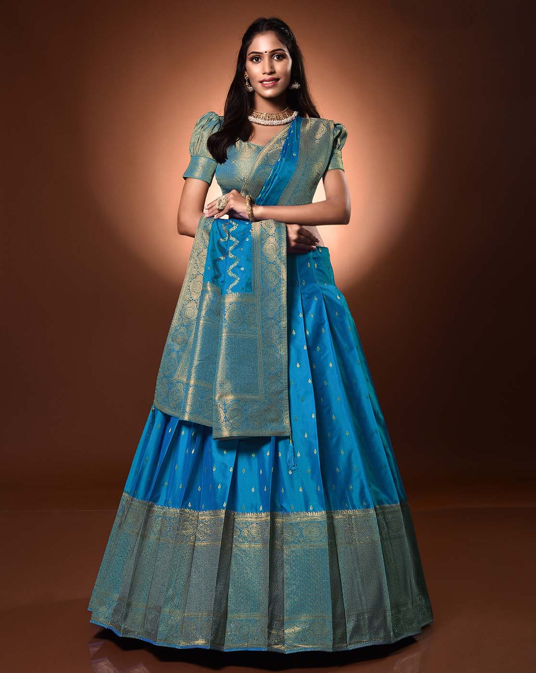 Buy Firozi Color Banarasi Silk Fabric Party Wear Lehenga Choli Online -  LEHV3161