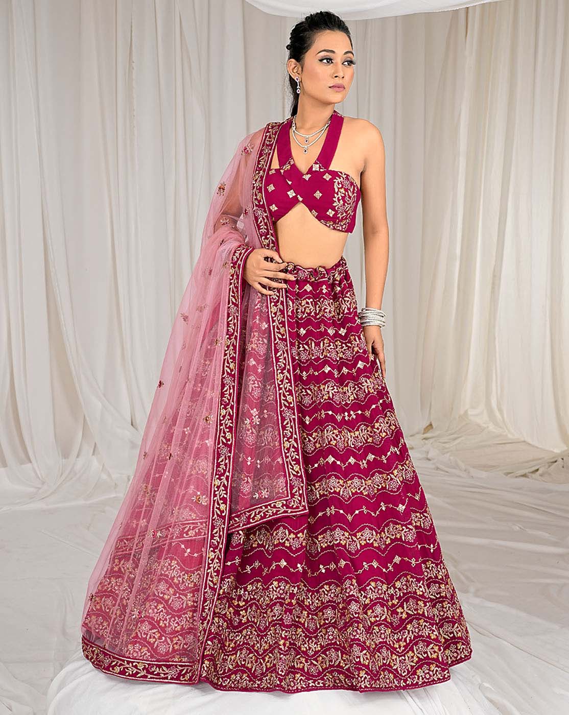 Georgette Embroidered Pink Designer Lehenga Choli -