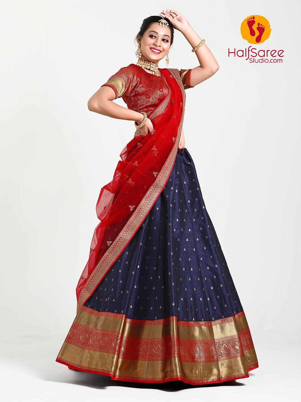 Inddus Pink Floral Woven Desing Semi-Stitched Lehenga And Unstitched B –  Inddus.com