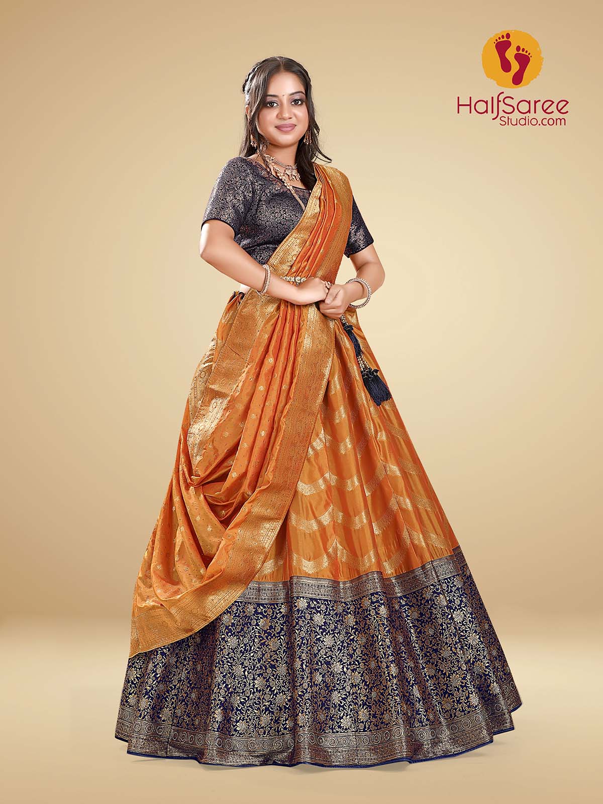 South Indian Kanjivaram silk Half Saree - HALFSAREE STUDIO - 4230649