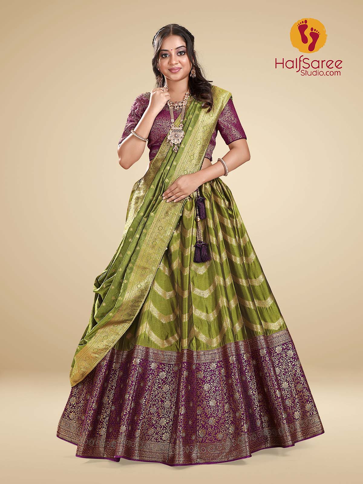 Mint Green & Mustard Half Saree - ANJU SHANKAR LABEL