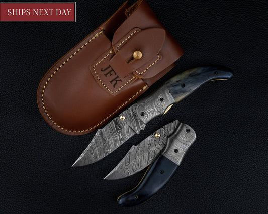 Full Damascus Folding Knife Custom Handmade Damascus Steel