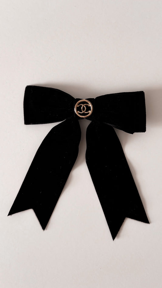 Black Velvet Bow Clip - Gold Chanel Charm – locusthillco