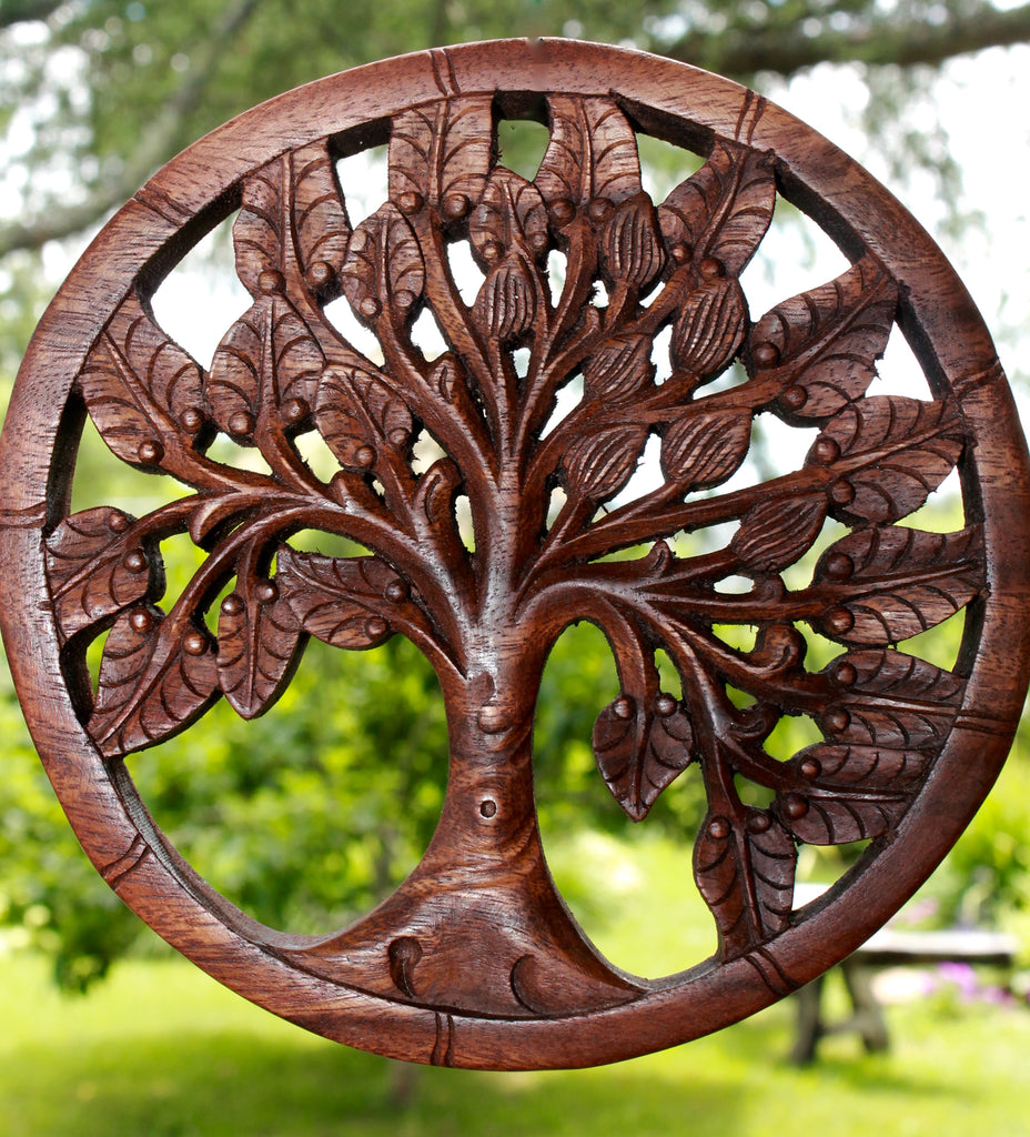 Tree of life Wall Art Plaque Panel Hand Carved wood