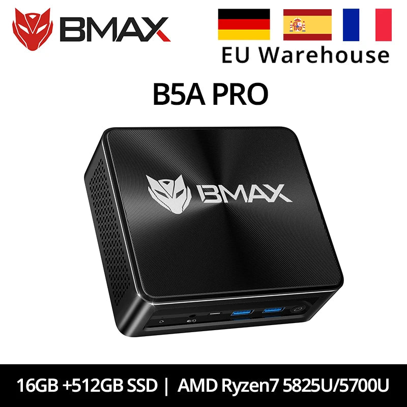 BMAX B5A Pro AMD Ryzen7 5825U 5700U Processor AMD Radeon Graphics 16GB(Support Max 64GB) DDR4 512GB NVMe SSD Windows 11