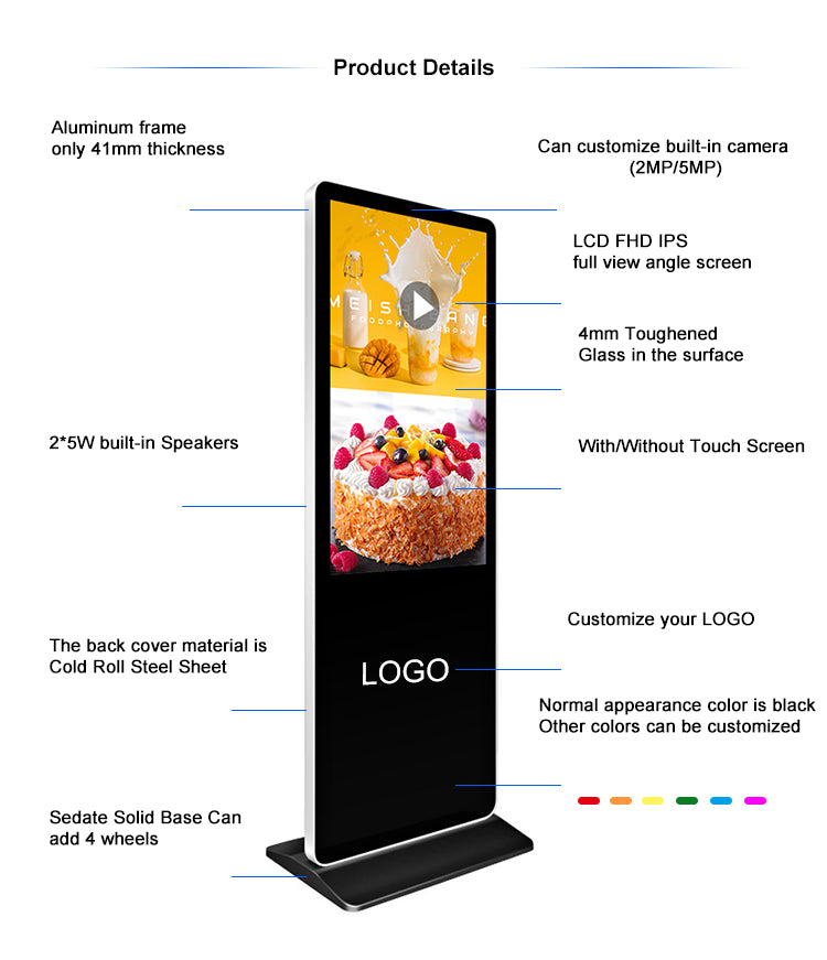 43'' Floor Standing LCD Digital Signage Integrated 43inch Active Display  Area LCD Digital Advertising Signage