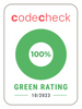 Codecheck logo: 100% green rating Oktober 2023